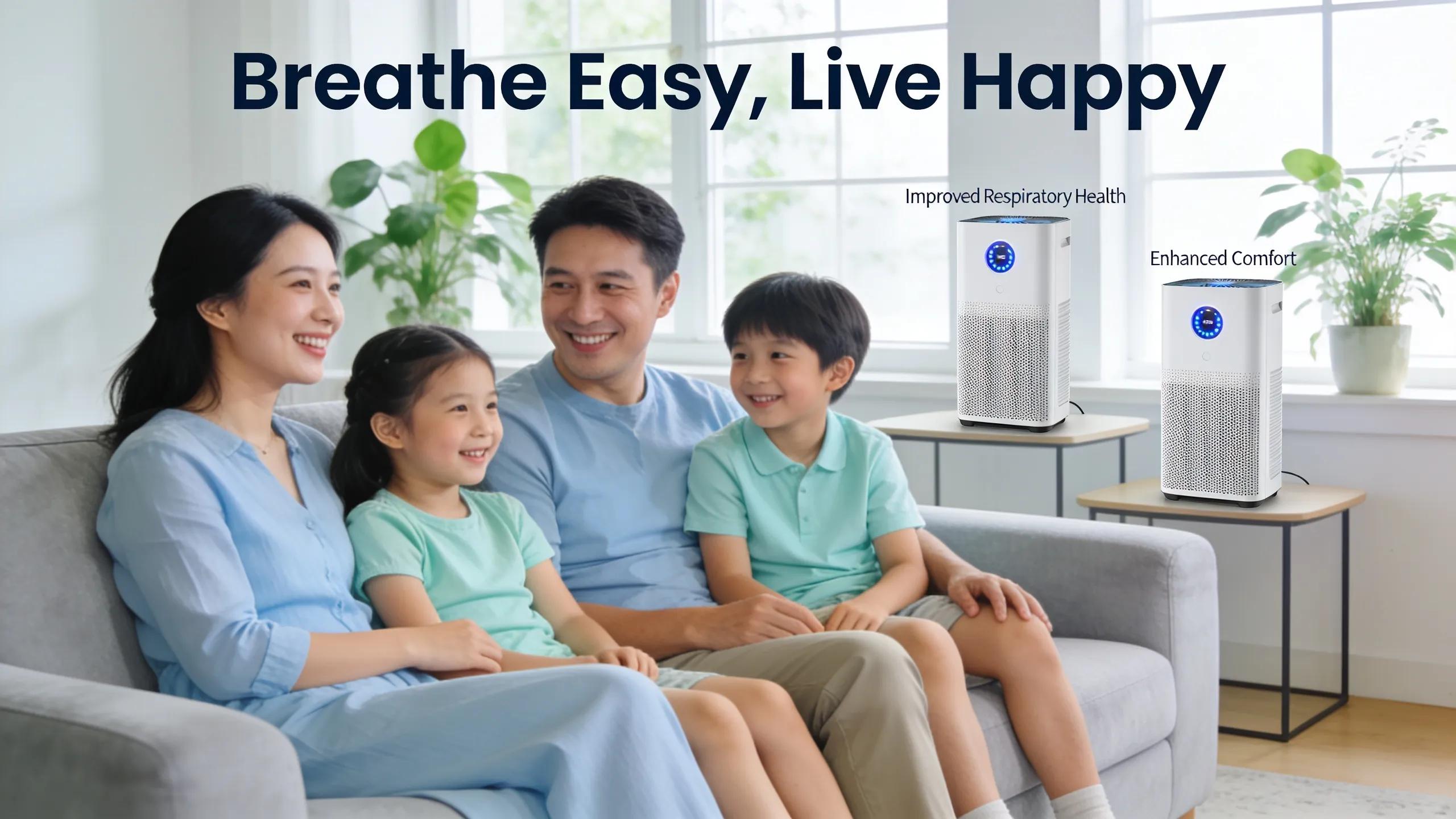 Family enjoying healthy indoor air quality enabled by advanced air filtration systems